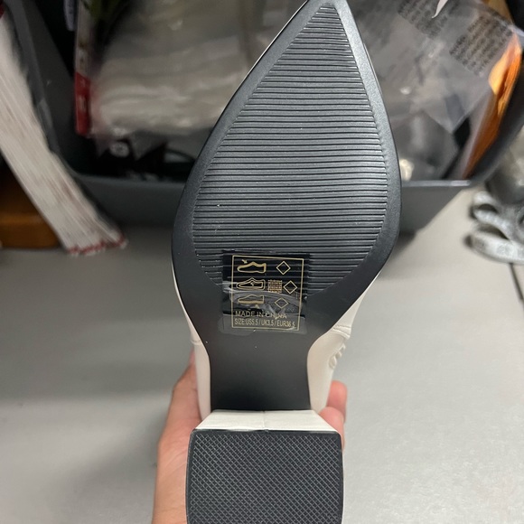 Off White Vegan Leather Ankle Boots - Picture 5 of 9